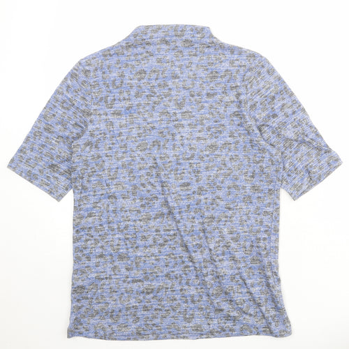 Marks and Spencer Womens Blue Animal Print Viscose Basic T-Shirt Size 14 Mock Neck