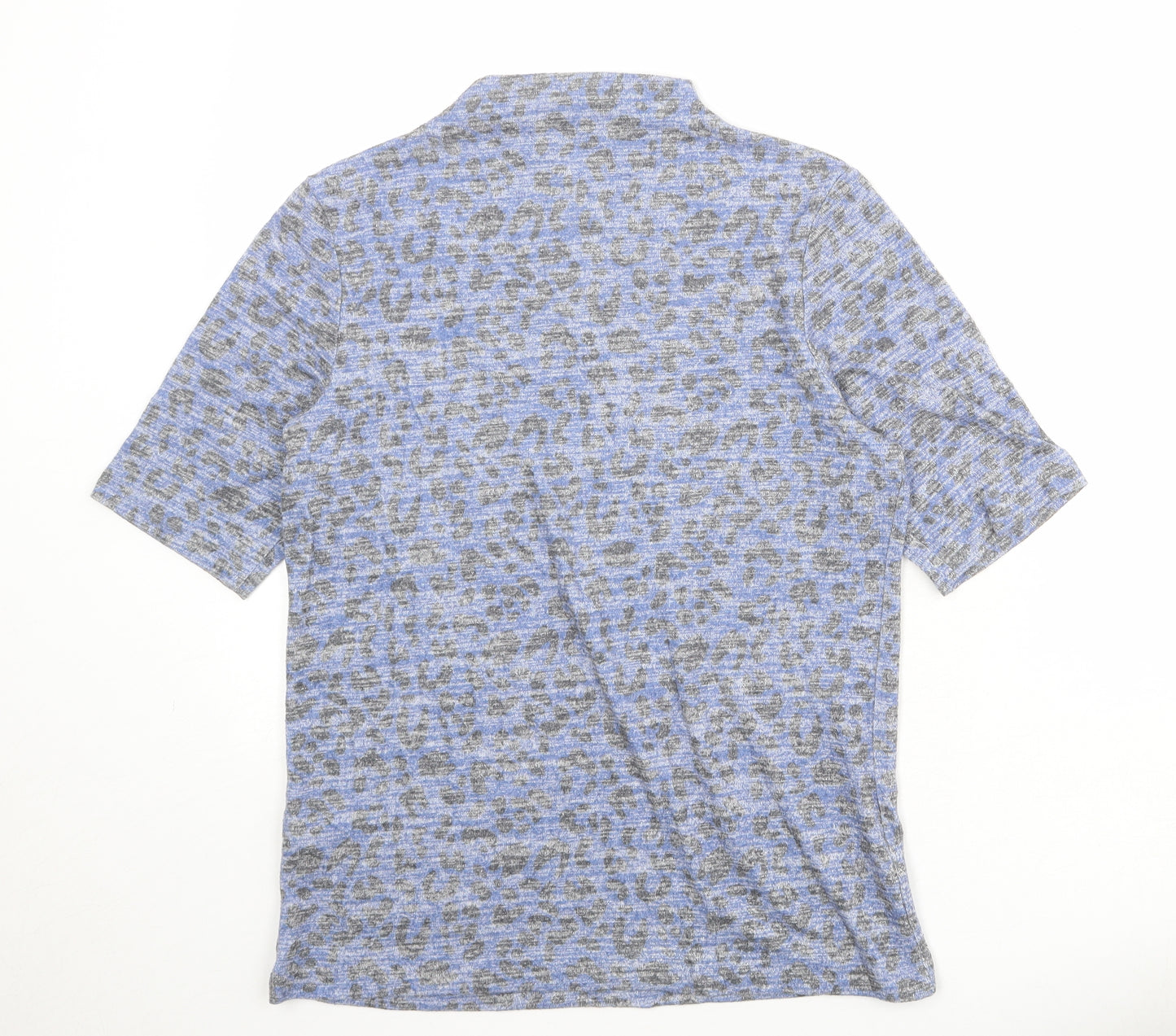 Marks and Spencer Womens Blue Animal Print Viscose Basic T-Shirt Size 14 Mock Neck