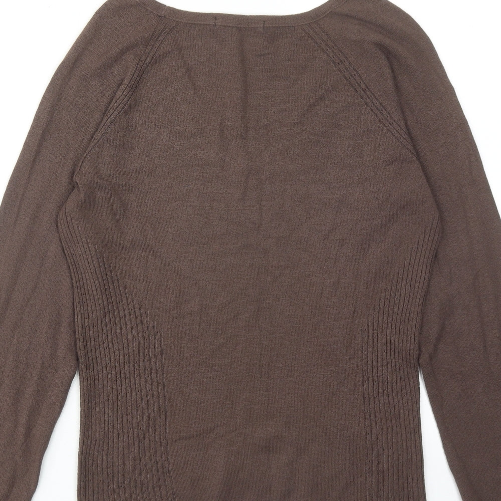 Marks and Spencer Womens Brown V-Neck Viscose Pullover Jumper Size 16