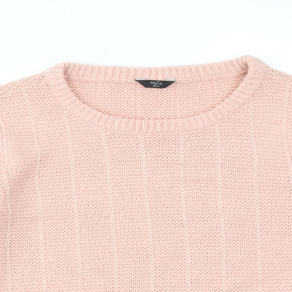 M&Co Womens Pink Round Neck Acrylic Pullover Jumper Size 12