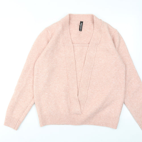 JustFashionNow Womens Pink Scoop Neck Wool Pullover Jumper Size 2XL