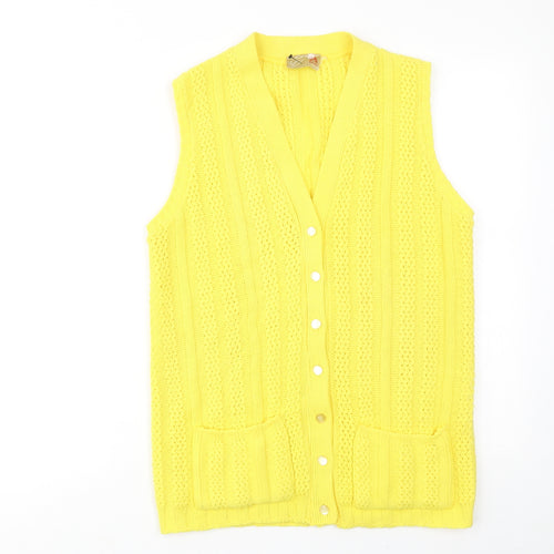Monsanto Womens Yellow V-Neck Acrylic Vest Jumper Size 14