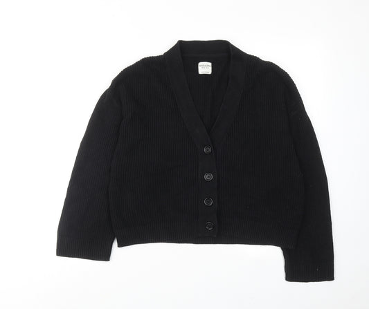 People Tree Womens Black V-Neck Acrylic Cardigan Jumper Size 8 Button - Button