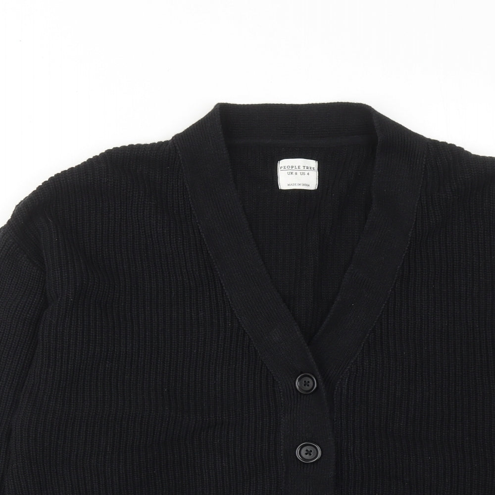 People Tree Womens Black V-Neck Acrylic Cardigan Jumper Size 8 Button - Button