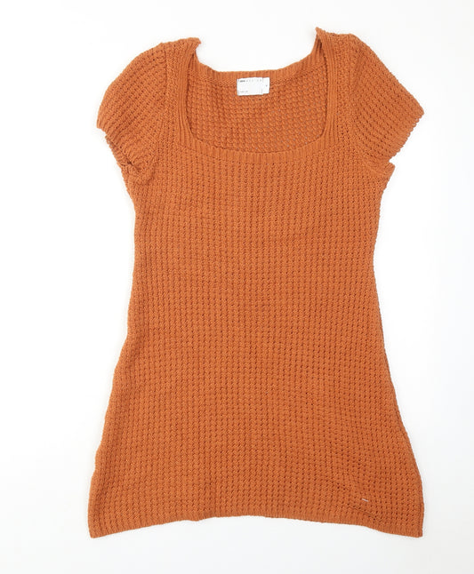 ASOS Womens Orange Cotton Mini Size M Square Neck Pullover