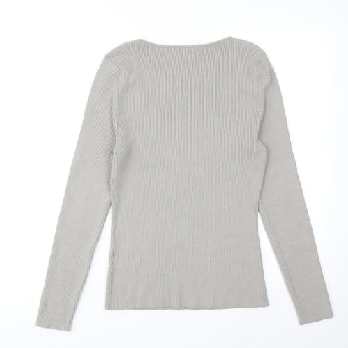 H&M Womens Grey V-Neck Viscose Pullover Jumper Size L