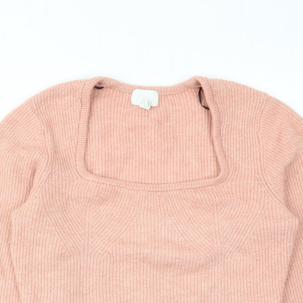 H&M Womens Pink Square Neck Polyester Pullover Jumper Size M