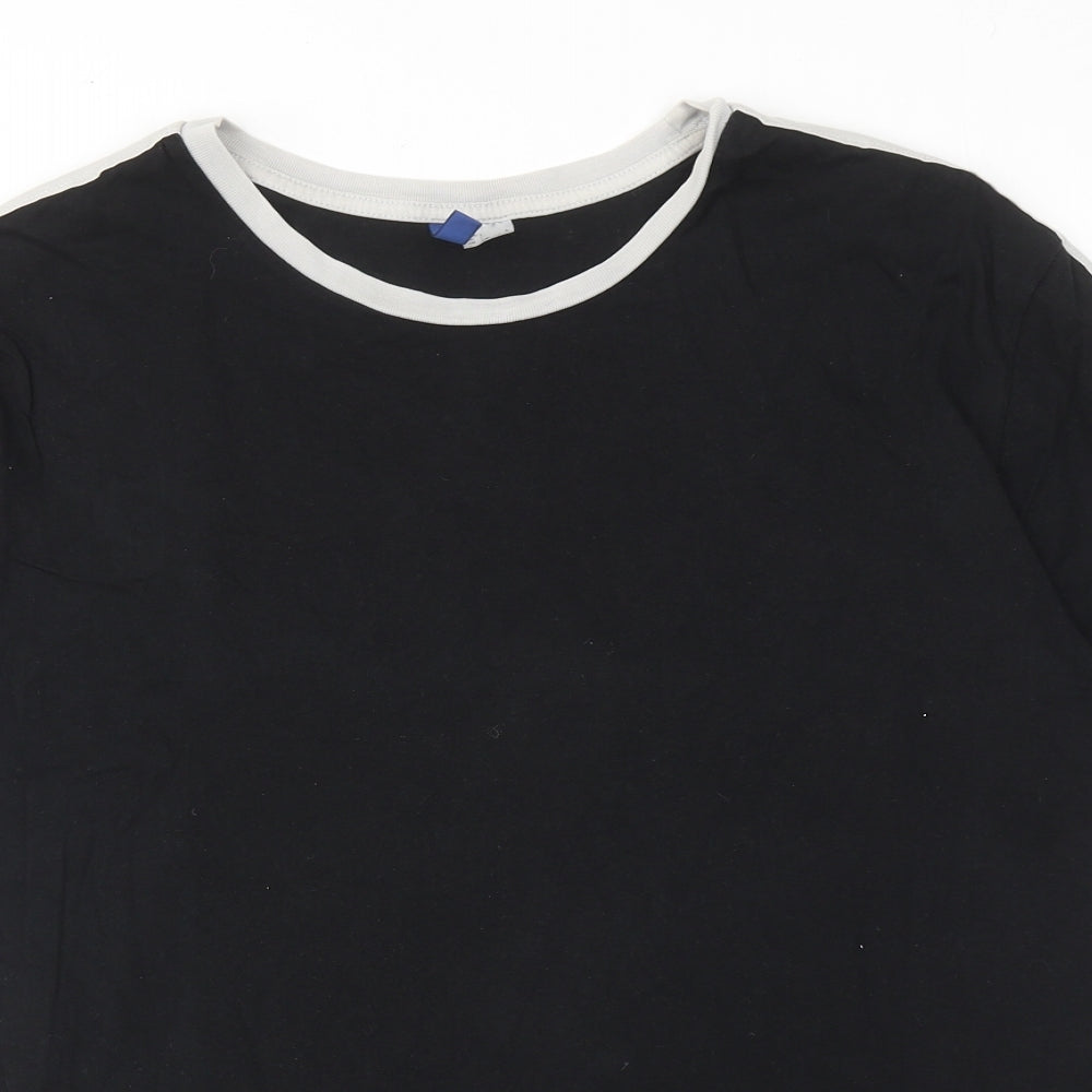 H&M Mens Black Cotton T-Shirt Size L Round Neck