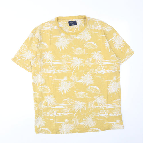 Terranova Mens Yellow Geometric Cotton T-Shirt Size 2XL Round Neck - Palm tree