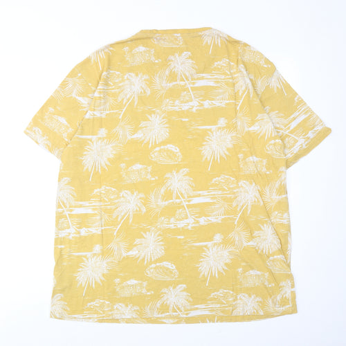 Terranova Mens Yellow Geometric Cotton T-Shirt Size 2XL Round Neck - Palm tree