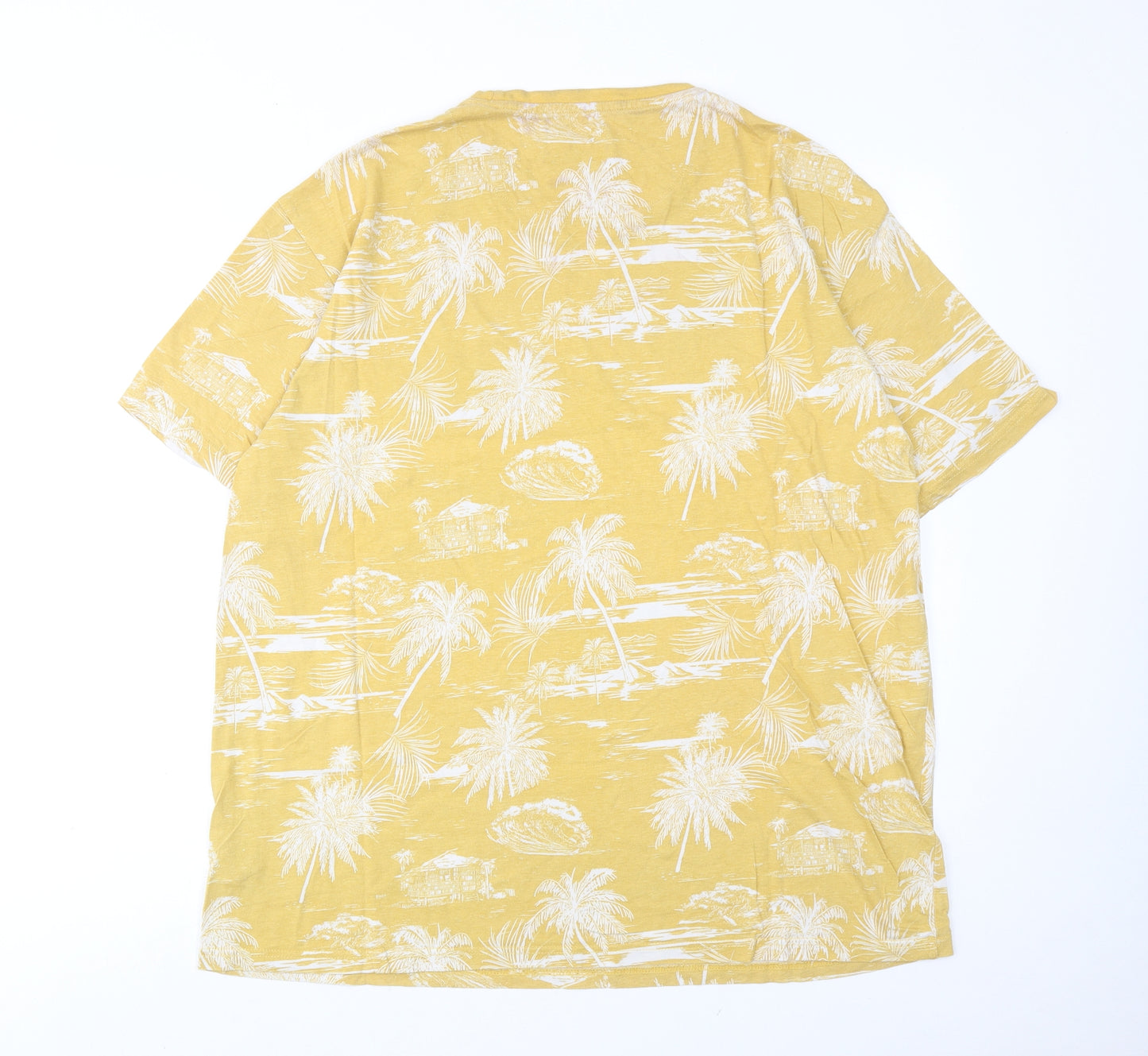 Terranova Mens Yellow Geometric Cotton T-Shirt Size 2XL Round Neck - Palm tree