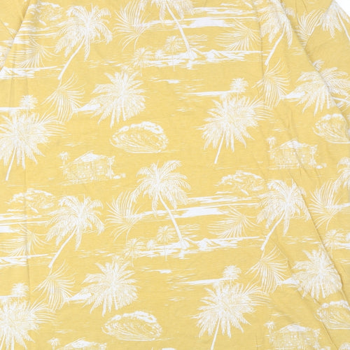 Terranova Mens Yellow Geometric Cotton T-Shirt Size 2XL Round Neck - Palm tree