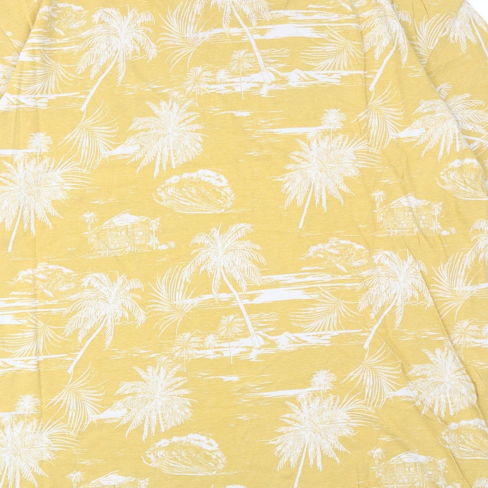 Terranova Mens Yellow Geometric Cotton T-Shirt Size 2XL Round Neck - Palm tree