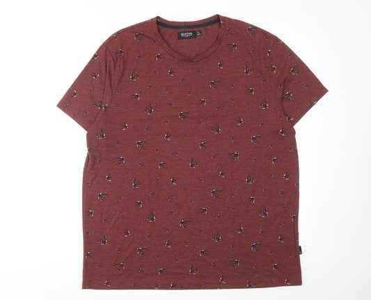 Burton Mens Brown Geometric Cotton T-Shirt Size XL Round Neck - Bird pattern