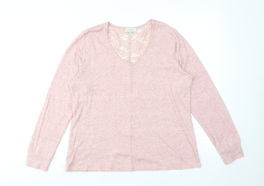 Status By Chenault Womens Pink V-Neck Polyester Pullover Jumper Size M - Lace Neckline