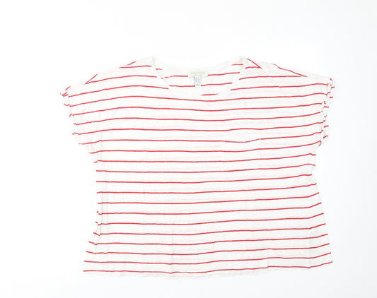 New Look Womens Red Striped Cotton Basic T-Shirt Size 16 Round Neck