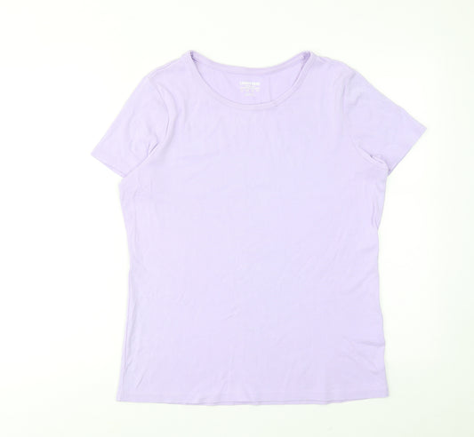 Lands' End Womens Purple Cotton Basic T-Shirt Size M Round Neck