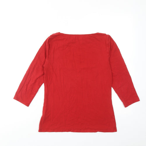 Marks and Spencer Womens Red Cotton Basic T-Shirt Size 12 Boat Neck