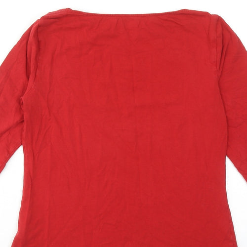 Marks and Spencer Womens Red Cotton Basic T-Shirt Size 12 Boat Neck