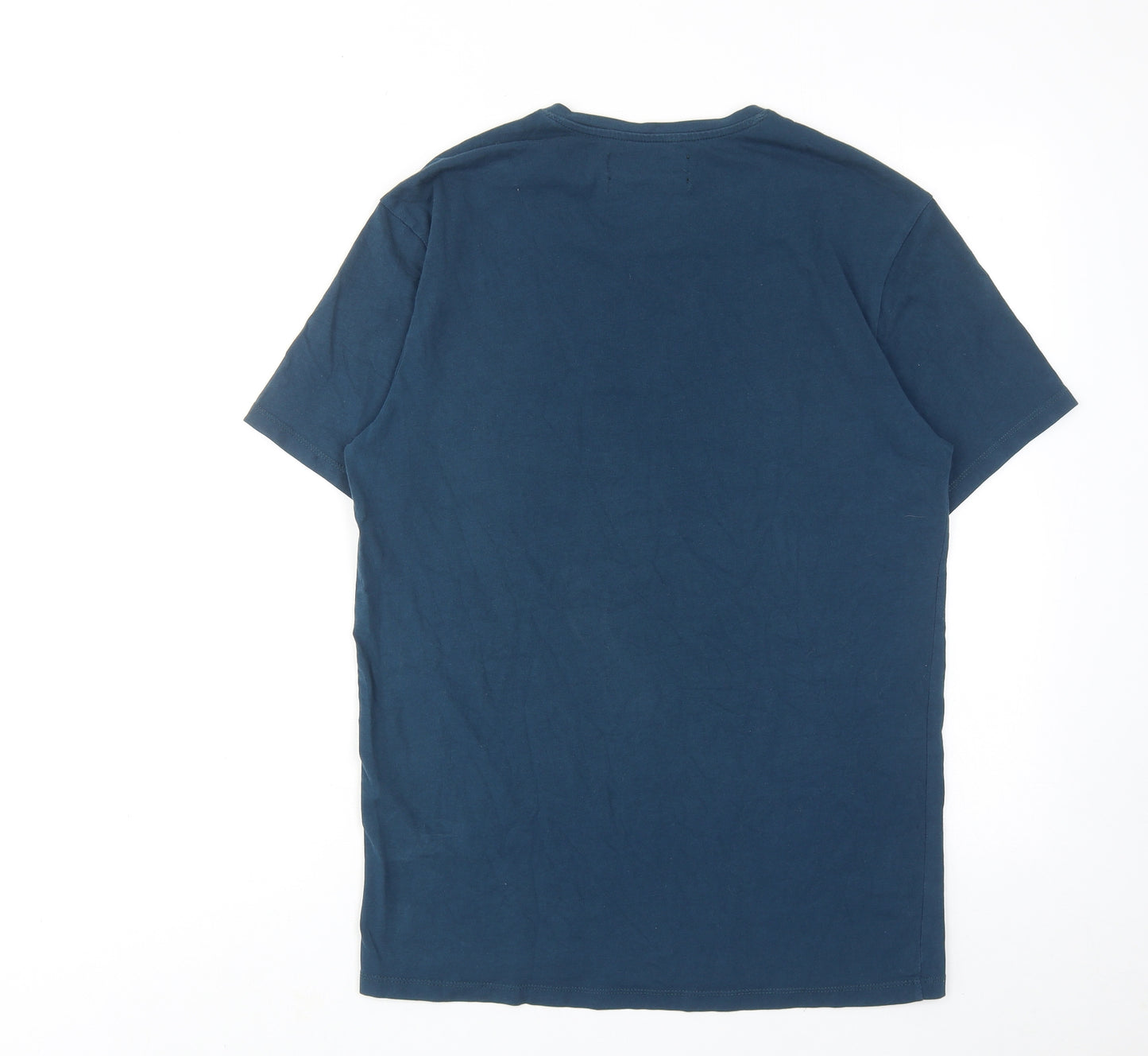 Zara Mens Blue Cotton T-Shirt Size L Round Neck