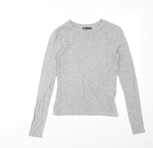 Zara Womens Grey Viscose Basic T-Shirt Size S Boat Neck