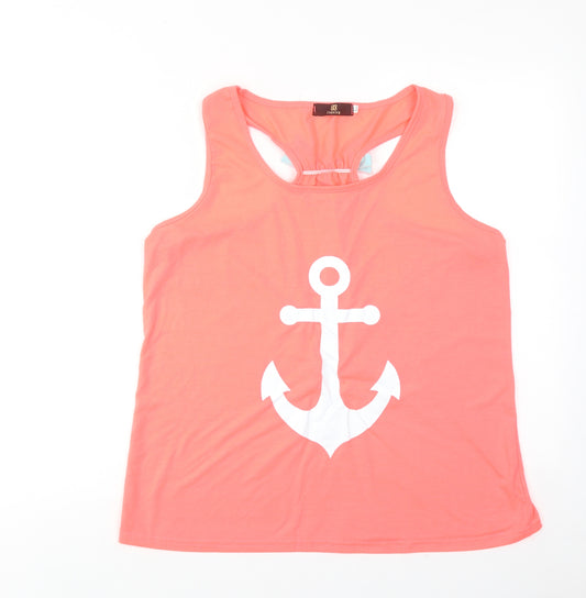 Isassy Womens Pink Polyester Basic Tank Size XL Boat Neck - Anchor