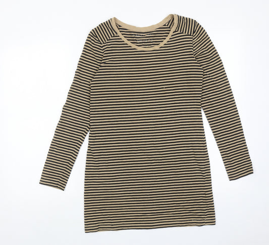 Marks and Spencer Womens Brown Striped Cotton T-Shirt Dress Size 12 Round Neck Pullover