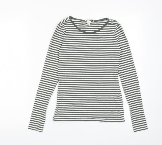 H&M Womens Green Striped Cotton Basic T-Shirt Size XS Boat Neck