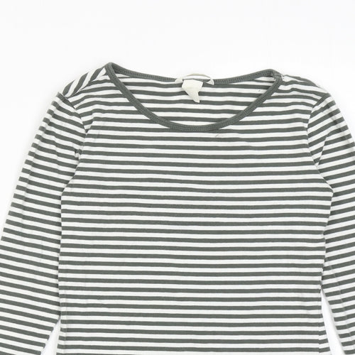 H&M Womens Green Striped Cotton Basic T-Shirt Size XS Boat Neck