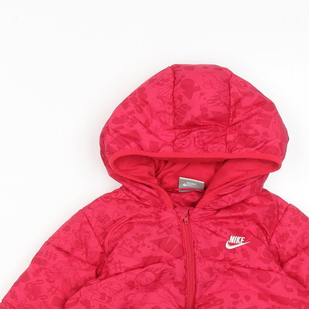 Nike Girls Pink Geometric Puffer Jacket Jacket Size 24 Months Zip