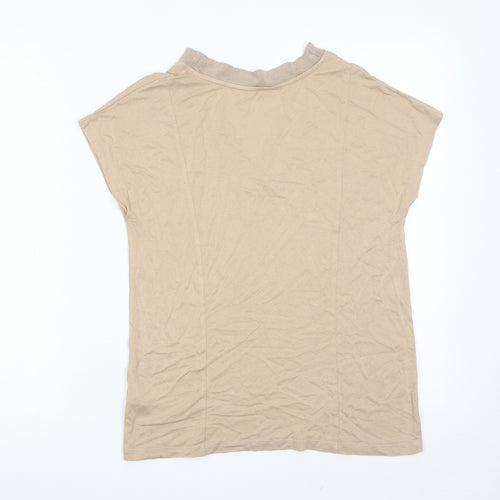 Marks and Spencer Womens Beige Viscose Basic T-Shirt Size 8 V-Neck