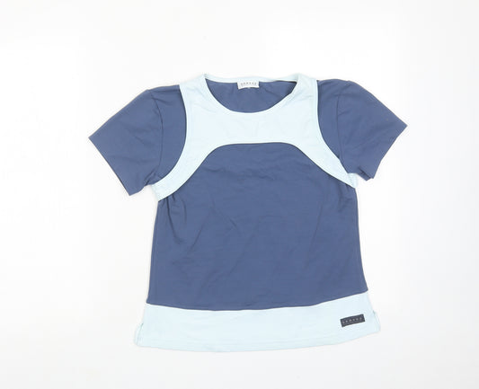 DOMYOS Womens Blue Colourblock Polyester Basic T-Shirt Size 14 Boat Neck Pullover