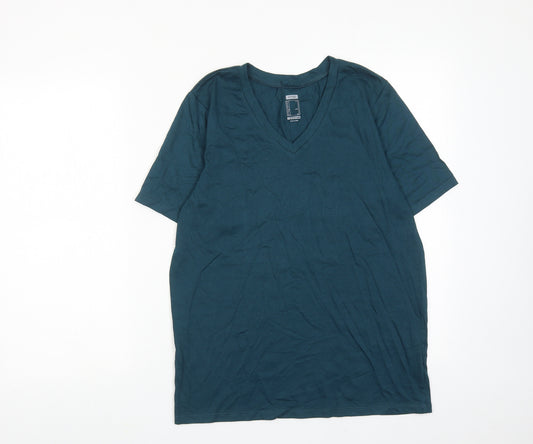 DECATHLON Mens Green Cotton T-Shirt Size M V-Neck