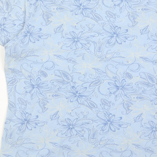 Gloria Vanderbilt Womens Blue Floral Cotton Basic T-Shirt Size L Round Neck