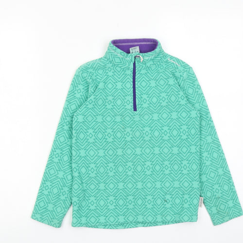 Oxylane Girls Green Geometric Polyester Pullover Sweatshirt Size 6 Years Zip