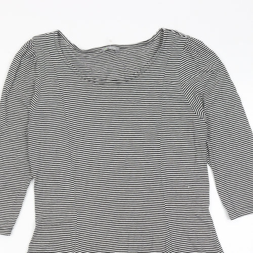 Marks and Spencer Womens Black Striped Viscose A-Line Size 12 Round Neck Pullover