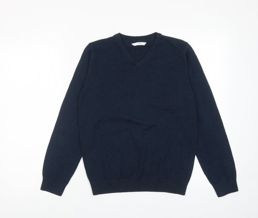 Marks and Spencer Boys Blue V-Neck Cotton Pullover Jumper Size 12-13 Years Pullover