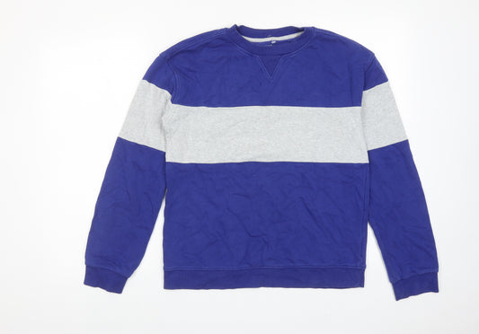 Marks and Spencer Boys Blue Colourblock Cotton Pullover Sweatshirt Size 13-14 Years Pullover