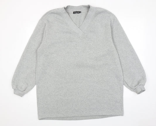 PRETTYLITTLETHING Womens Grey Cotton Jumper Dress Size 10 V-Neck Pullover