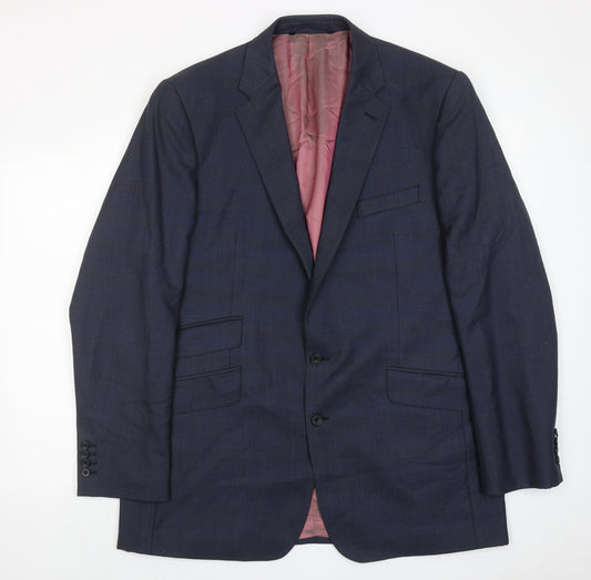 Norton townsend Mens Blue Plaid Polyester Jacket Suit Jacket Size 46 Regular