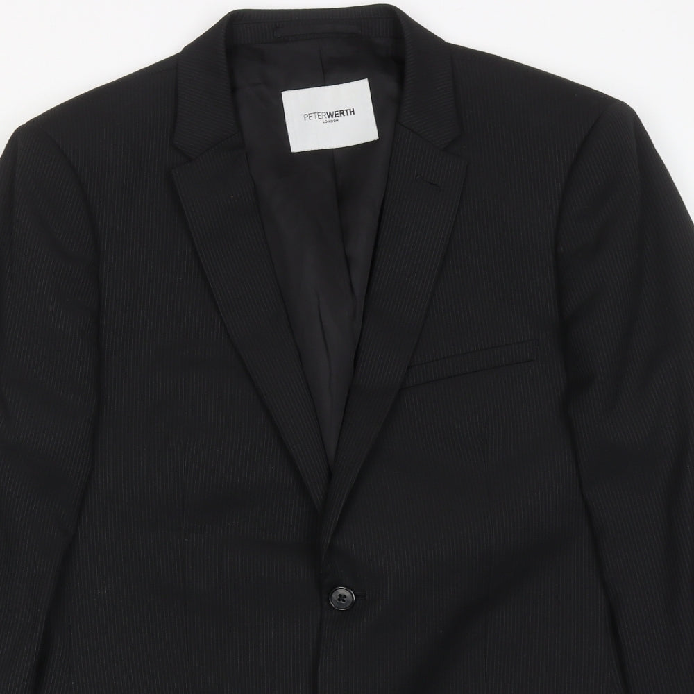 Peter Werth Mens Black Striped Wool Jacket Suit Jacket Size 40 Regular