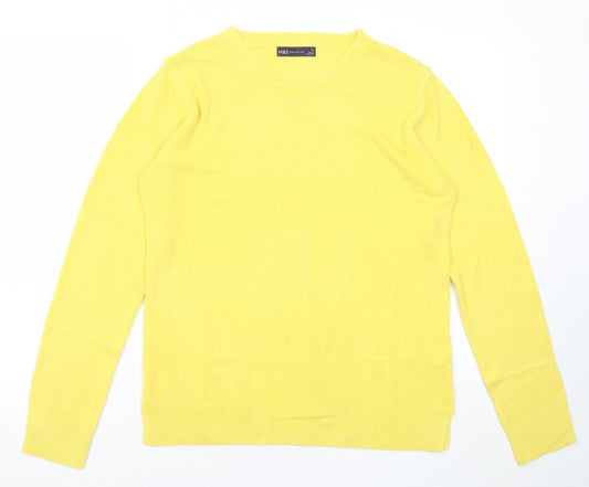 Marks and Spencer Womens Yellow Round Neck Acrylic Pullover Jumper Size 12