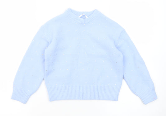 Marks and Spencer Girls Blue Round Neck Acrylic Pullover Jumper Size 7-8 Years Pullover