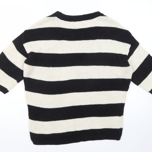 Topshop Womens Black Round Neck Striped Cotton Pullover Jumper Size 10 - Help