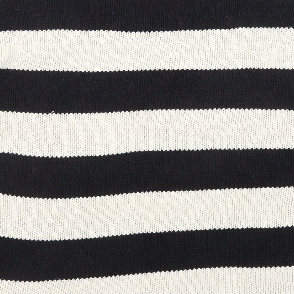 Topshop Womens Black Round Neck Striped Cotton Pullover Jumper Size 10 - Help