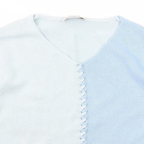 Charmant Womens Blue V-Neck Cotton Pullover Jumper Size 12