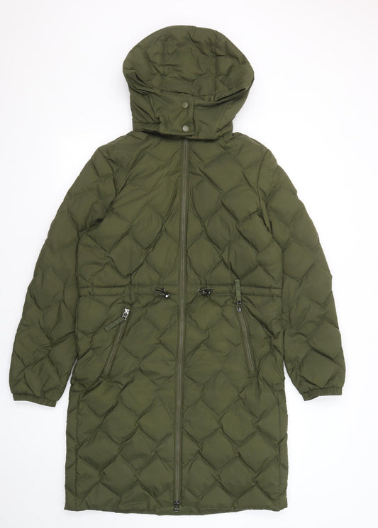 Marks and Spencer Womens Green Quilted Coat Size 10 Zip