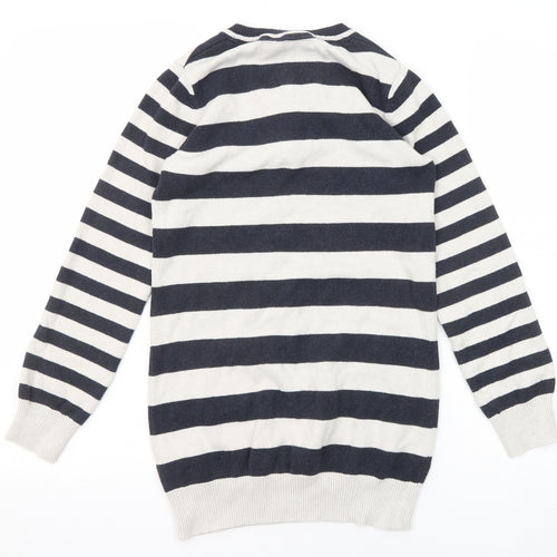 Debenhams Girls Grey Round Neck Striped Cotton Pullover Jumper Size 9-10 Years Pullover