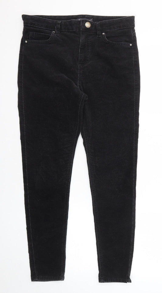 Marks and Spencer Womens Black Cotton Trousers Size 12 Regular Zip