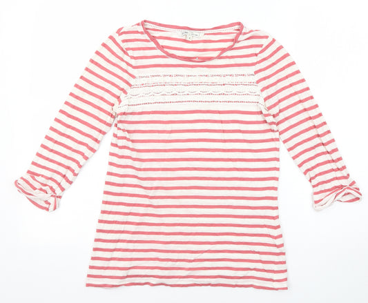 Fat Face Womens Red Striped Cotton Basic T-Shirt Size 8 Round Neck - Lace Details